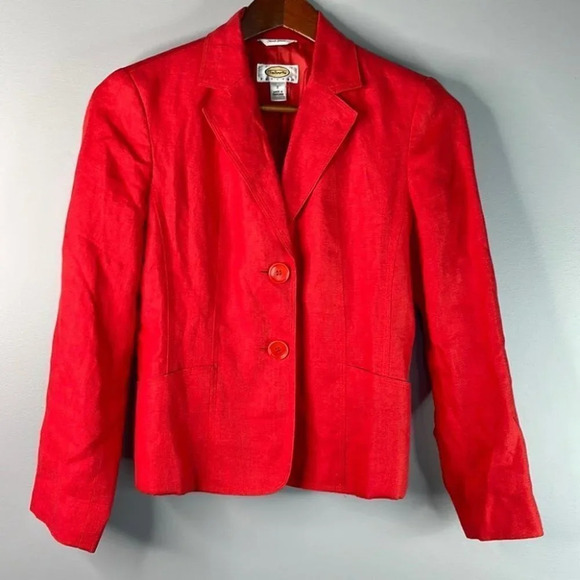 TALBOTS Irish Linen Blazer Orange Fitted Long Sleeve 2 Button Preppy Size 2P - Picture 9 of 9